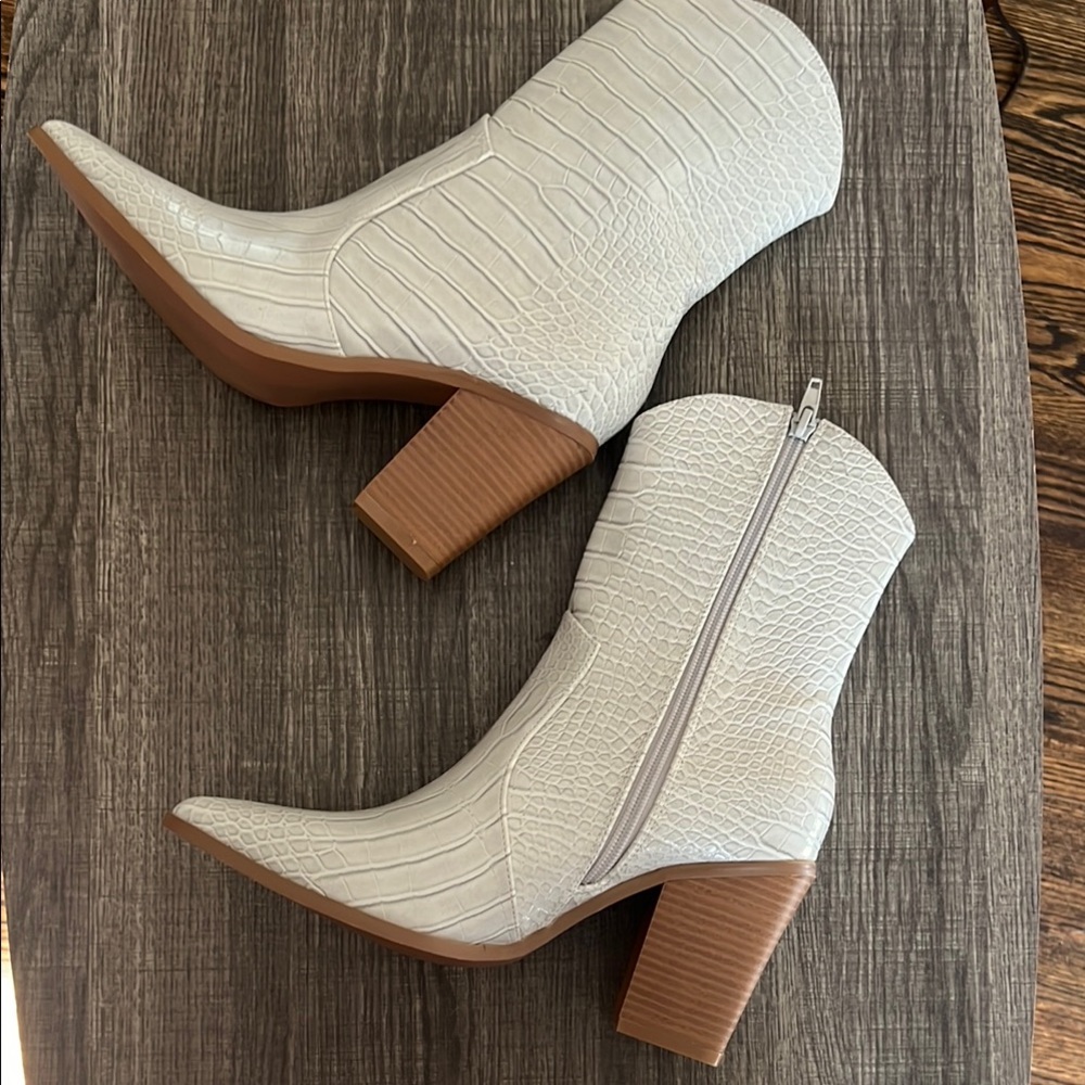 Lulus Eleora Bone Crocodile-Embossed Mid-Calf High Heel Boots - Picture 6 of 9